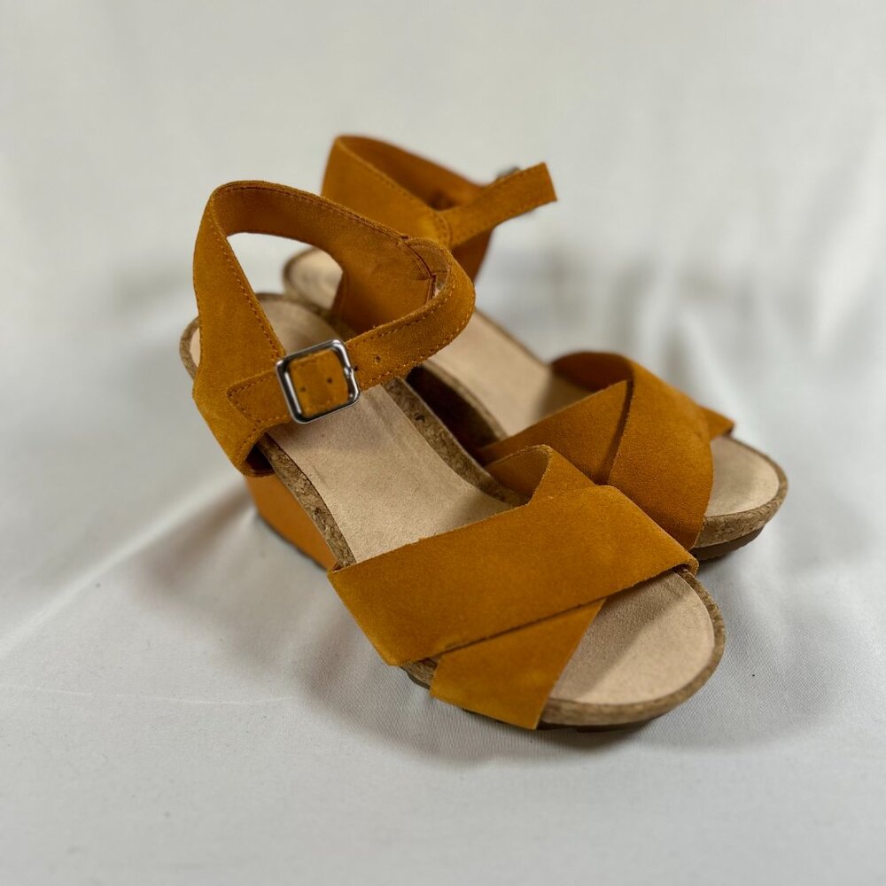 Clarks Orange Suede Wedge Sandals - Picture 5 of 12